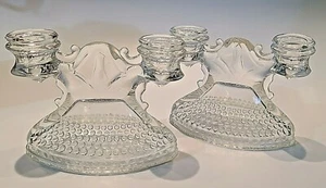 Vintage Pair Hobnail Candle Sticks Holders Glass Clear Decor - Picture 1 of 8
