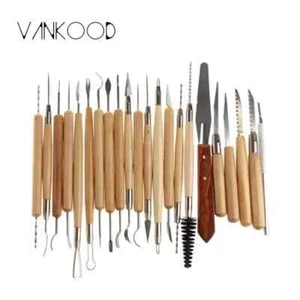22pcs  Stainless Steel and Wooden Handle Clay Pottery Sculpture Tool Wood Knife - Picture 1 of 6