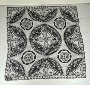 Vera Black White Square Silk Rayon Handrolled Scarf Made in Japan - Picture 1 of 5