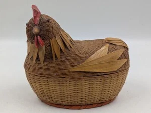 Vintage Shanghai Handicrafts Chicken Hen 2-pc Basket w label - Picture 1 of 10