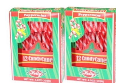 Bastón de caramelo sabor menta rayas rojas y blancas envuelto individualmente 2 paquetes Foto 1 de 2