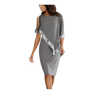 size 22W Gray & Sequin Midnight Velvet Cocktail Party Wedding Guest Cape Dress - Picture 1 of 16