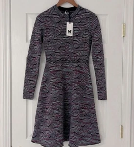 Neu mit Etikett M Missoni Damenkleid mehrfarbig Wollmischung Welle Langarm Midi A-Linie 38 - Bild 1 von 9