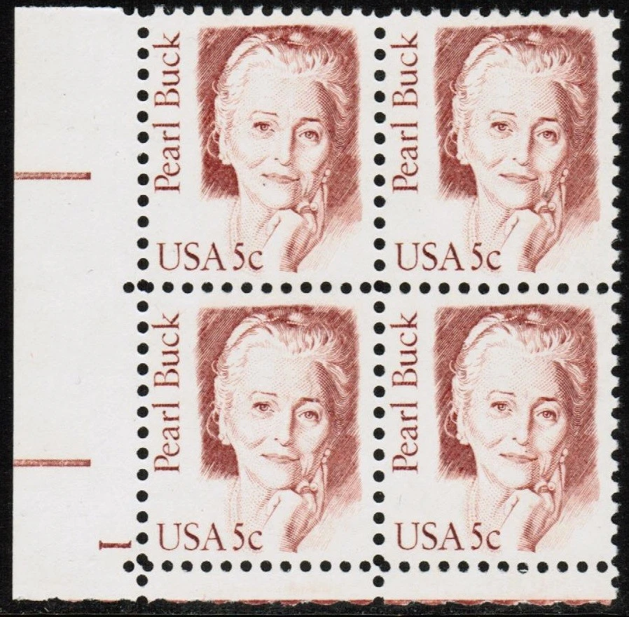 US USA Sc# 1848 MNH FVF PLATE # BLOCK Pearl Buck Author Novelist China - Image 1 of 1