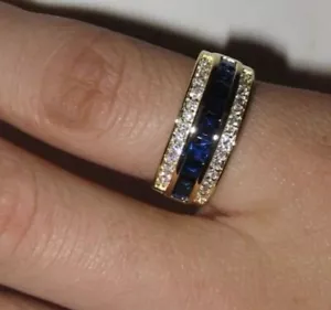 Blue Gold Men's Flat CZ Ring - Picture 1 of 4