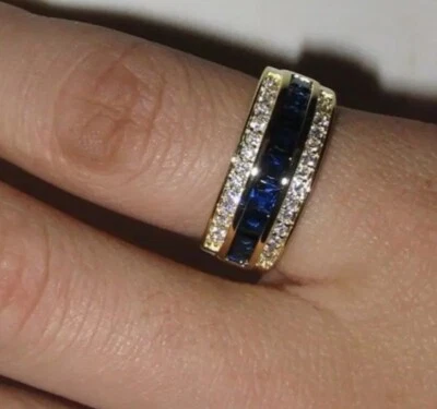 Мужское плоское кольцо из синего золота с фианитом - Изображение 1 из 4