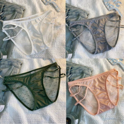 Paquete de 4 bragas sexy de satén para mujer ropa interior lencería transparente Foto 1 de 4