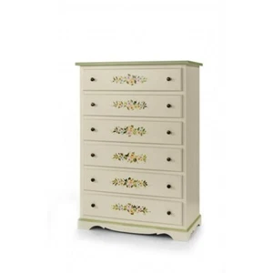 Chest of Drawers 6 Decorated Flowers Shabby Chic White Art Povera Classic - Picture 1 of 2