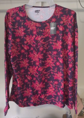 NWT Lands' End Women Long Sleve UPF50 Rashguard Blk/Red Jacobean XS-XL $60 4C715 - Image 1 of 2