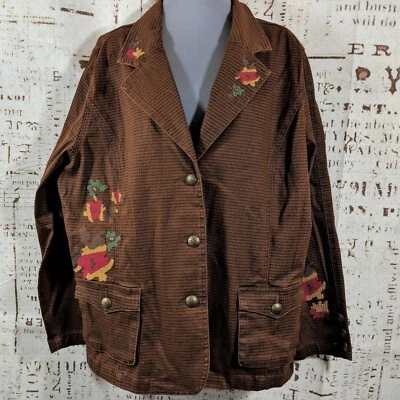 Diane Gilman DG2 Blazer Jacket Womens Plus 1X Brown Boyfriend Houndstooth Denim - Image 1 of 4