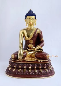 Cara dorada dorada pintada 17,5" Shakyamuni Buda estatua de cobre de Patan, Nepal - Imagen 1 de 5