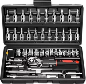 46Pcs 1/4” Drive Socket Ratchet Wrench Tool Set Car Repair Kit w/ Case - Picture 1 of 8