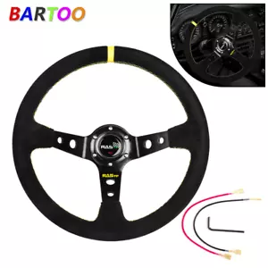 14inch 345mm Deep Dish 93mm Drifting Racing Steering Wheel Suede Leather - Picture 1 of 10