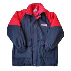 Abrigo de invierno vintage años 90 Atlanta Braves 2X XXL MLB chaqueta acolchada con capucha negro rojo - Imagen 1 de 21