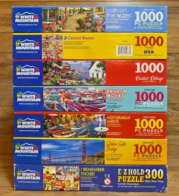 LOTE / 8 - PUZZLES WHITE MOUNTAIN - 1000 PIEZAS - CAFÉ - CEREALES - DULCES - PELÍCULAS Foto 1 de 4