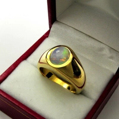 Anillo de plata de ley 925 chapado en oro con piedras preciosas de ópalo natural para hombre #1347 Foto 1 de 4