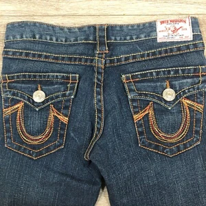 Pantalones de mezclilla para mujer True Religion 28 Joey Big T medida 30X31 azul destello bordados - Imagen 1 de 9