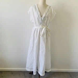 Aje Armeria White Ivory Linen Midi Dress Belted Size 12 Pockets - Picture 1 of 11