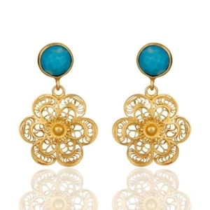 18K Gold Plated Turquoise 925 Sterling Silver Wedding Gifts for Bride Jewelry - Picture 1 of 3