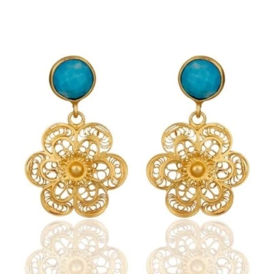 18K Gold Plated Turquoise 925 Sterling Silver Wedding Gifts for Bride Jewelry - Image 1 of 3