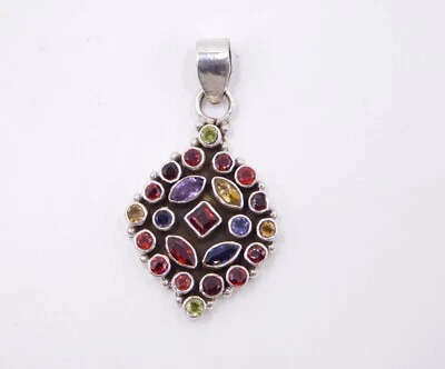10.8 GM 925 Argento Sterling Naturale Multi Gemma Mano Pendente Misura 4.3cm - Immagine 1 di 4
