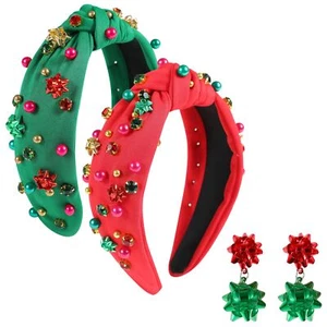 2PCS Christmas Knotted Headbands for Women Girls Xmas Bow Tree Snowflake Head... - Picture 1 of 6