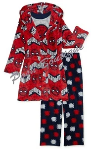 Spiderman Robe Pajamas Set Shirt Pants Boy Girl Kids 4 6 8 10 Marvel NWT 3 PC - Picture 1 of 4