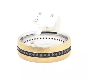 A.JAFFE Black Diamond Men's Wedding Band 14K White and Yellow Gold - Picture 1 of 5