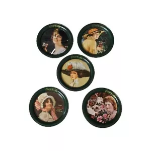 Vintage Set of 5 Coca-Cola Tin Metal Coasters Victorian Ladies 1983 - Picture 1 of 6
