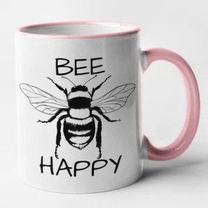 Bee Happy Tasse süße Kaffeetasse Bienenwortspiel / Geschenk Freunde Familie / Gärtner Tier - Bild 1 von 7