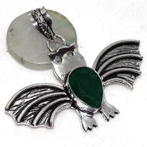 925 Silver Plated-Green Onyx Ethnic Bat Gemstone Pendant Jewelry 1.6" AU Z047 - Picture 1 of 3