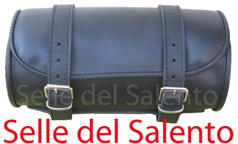 SELLE DEL SALENTO Barilotto in pelle 20x10 con bordino Borsa moto custom hopper chopper bobber