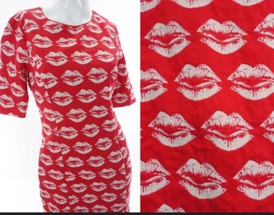 Pink Tartan Red Lip Print Sheath Dress – Fitted Knee-Length Cocktail Dress - Image 1 of 4