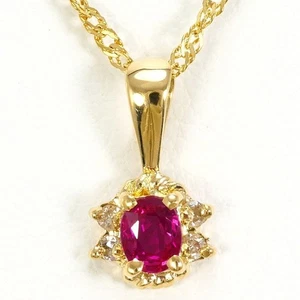 Jewelry 18K Yellow gold Necklace Ruby Diamond About42cm Free shipping Used - Picture 1 of 5