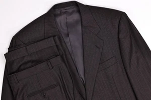Vintage Hickey Freeman Boardroom Brown Wool Stripe Suit 42R Pleated Pants 36x30 - Picture 1 of 18