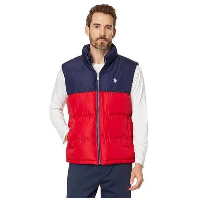 U.S. Polo Assn. Chaleco acolchado grande rojo azul USPA colorblock cremallera completa HR1-31 para hombre Foto 1 de 4