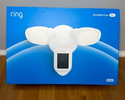 Floodlight Cam Pro with 2K Video and Ring Vision, 2 LED Lights, NEW SEALED WHITE - Image 1 of 4