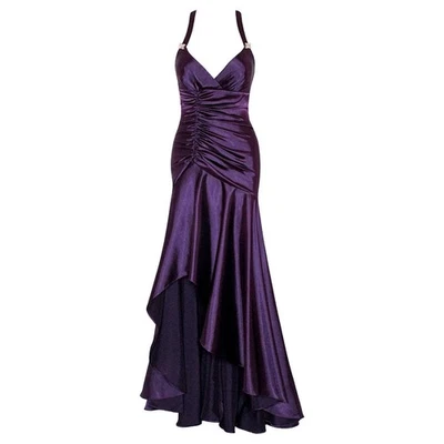 Sz S Vintage 90’s Y2K Purple Satin Corset-Back Bow Formal Gown Prom Party Dress - Image 1 of 4