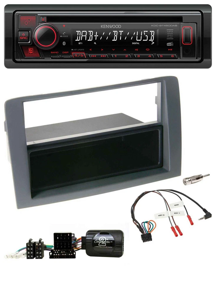 Kenwood Lenkrad CD USB Bluetooth DAB Autoradio für Fiat Idea 2006-2011 grau - Bild 1 von 4