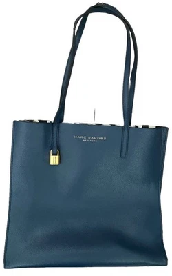 MARC JACOBS TOTE BAG - The Padlock - Patterned Lining - Navy Blue Leather - Used - Bild 1 von 4