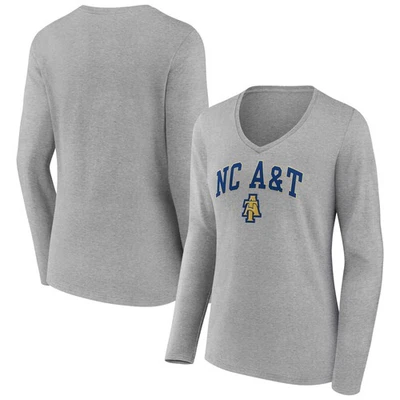 Women's Gray North Carolina A&T Aggies Campus Long Sleeve V-Neck T-Shirt - Image 1 of 3