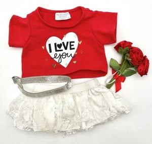 Conjunto de cinturón Build-A-Bear San Valentín rojo I Love You camisa falda blanca con rosas - Imagen 1 de 7
