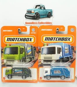 MATCHBOX LOT GARBAGE KING TRUCK GREEN /GREY 2024 WHITE / BLUE 2022 MBX METRO - Picture 1 of 1