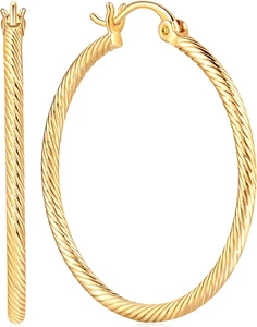 SPOINT 14K Gold Creolen für Damen 14K Gold Creolen Twist Rund Groß - Bild 1 von 6