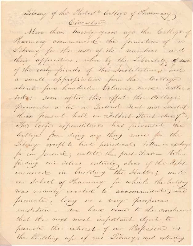 Philadelphia College of Pharmacy / Manuscrito autógrafo sin firmar firmado Foto 1 de 1