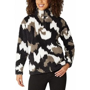 Eddie Bauer L Black Camo Fleece 1/4 Zip Pullover Cozy Plush Outdoor - Picture 1 of 7