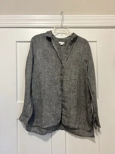 J. Jill Love Linen Essential Gray Button Down Shirt Women Size Medium Minimalist - Picture 1 of 4