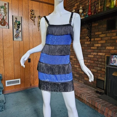 Mini Vestido De Colección Años 90 Disco Baile Lentejuelas Flecos Fredericks Of Hollywood Aleta S/M Foto 1 de 4