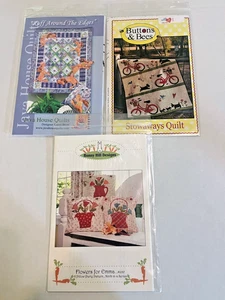 LOT OF 3 QUILT PATTERNS, BICYCLES, DOGS & FLOWER BASKETS, BUNNY HILL DESIGNS - Picture 1 of 5