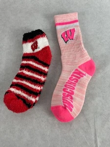 Wisconsin Badgers Football Women's Medium Socks 2 Pairs - Picture 1 of 2